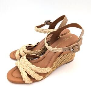 André Assous Milena Wedge Sandal Women's Open Toe Natural/Brown Size US8 EU38